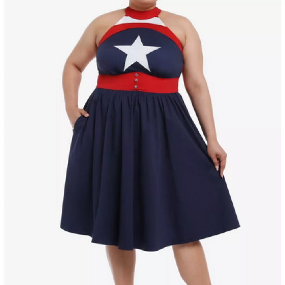 Her Universe Marvel Captain America Retro Halter Dress Sz 10 Exclusive! NWT